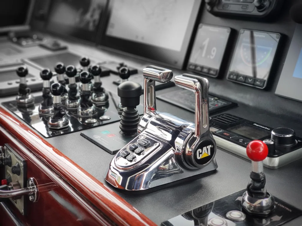 Modern engine control panel and marine instrumentation on S/Y Clear Eyes 141 feet sailing ketch